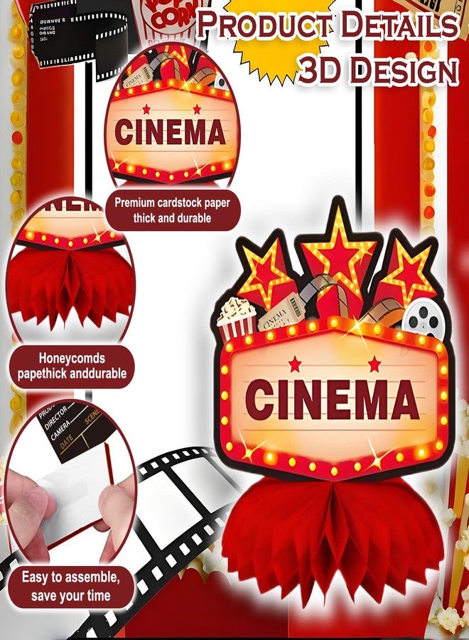 Oiuyamn 9Pcs Movie Night Party Honeycomb Centerpieces Decorations, 3D Movie Theme Birthday Table Topper, Hollywood Party Decor - Image 3